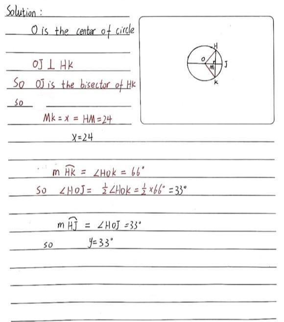 Given HM = 24 and mHK = 66 , find x and y​-example-1