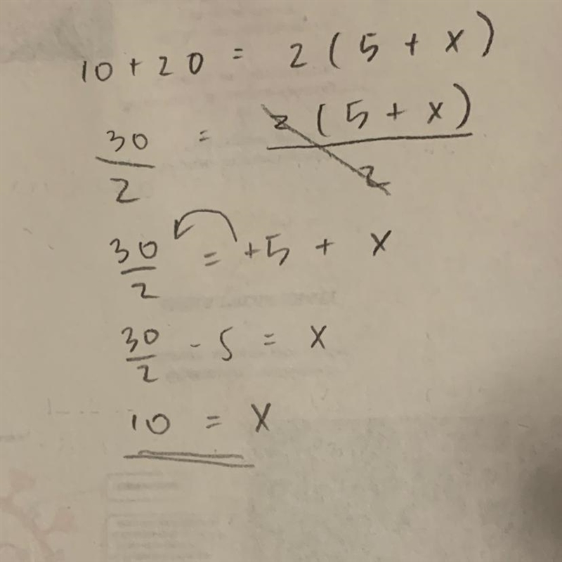 10 + 20 = 2(5 + __) a 11 b 30 c 10 d 7-example-1