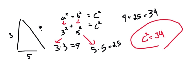 What happens if the length of the hypotenuse is missing? • We can solve for the length-example-1