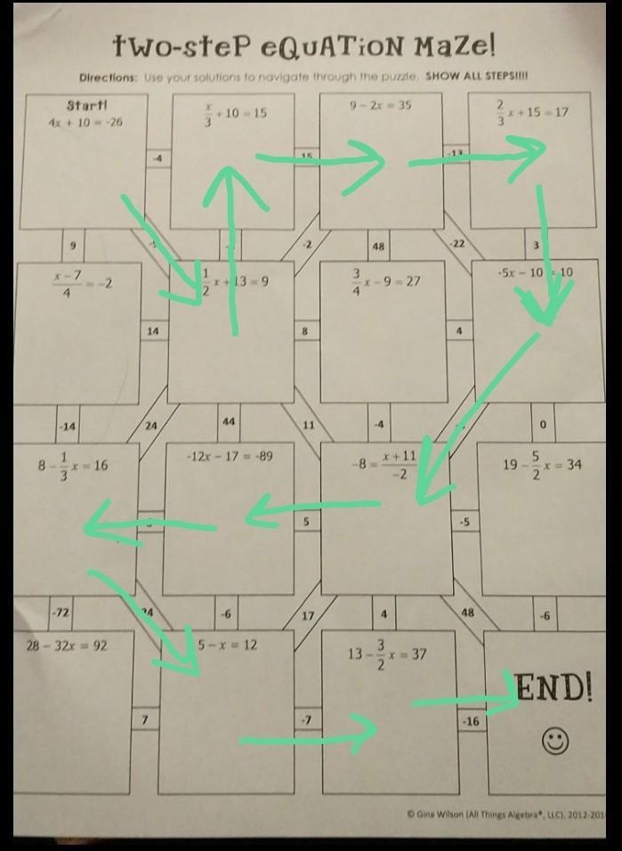 Solve each one step equation, use your answers to navigate through the maze. Show-example-1