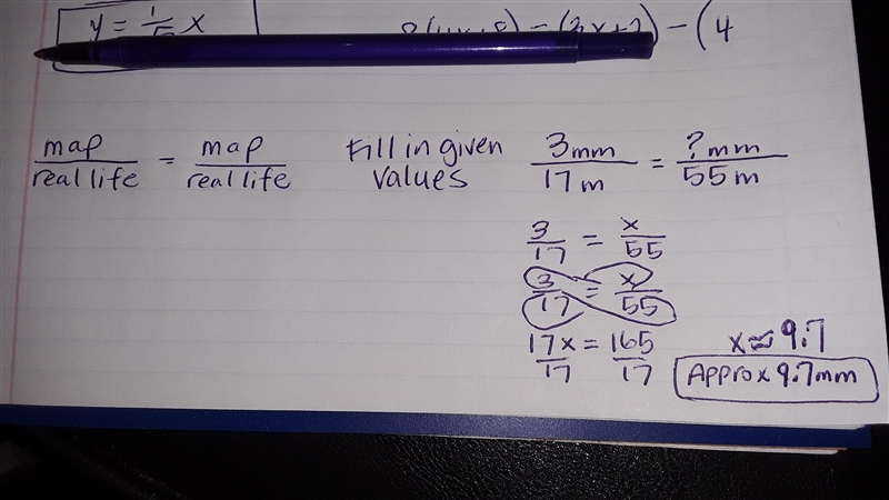 In a scale drawing, 3 millimeters represents 17 meters. Exactly how many millimeters-example-1