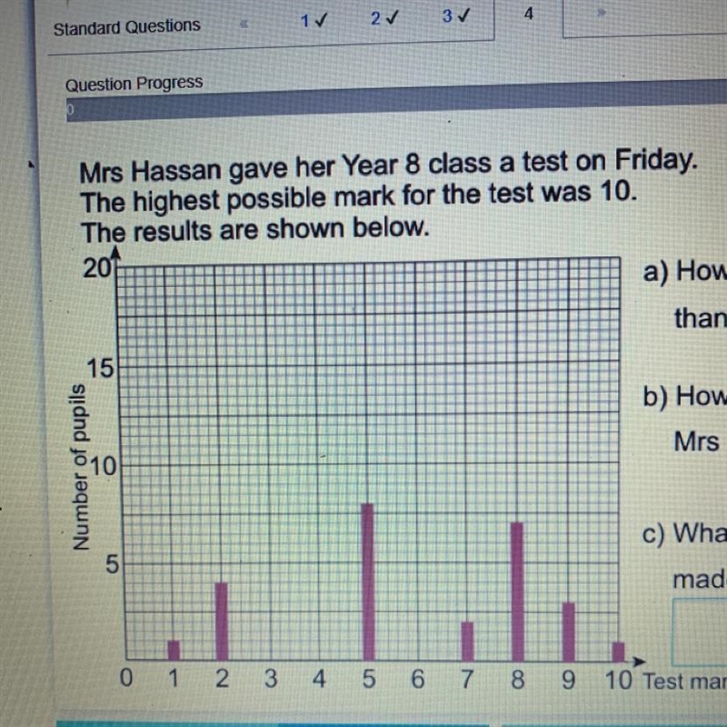 43% Mrs Hassan gave her Year 8 class a test on Friday. The highest possible mark for-example-1