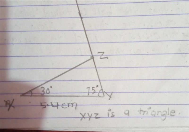 XY = 5.4cm,angle X = 30 degree,angle Y = 75 degree-example-1