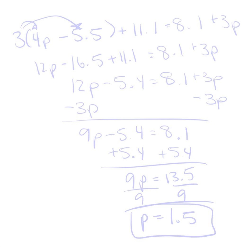 3(4p – 5.5) + 11.1 = 8.1 + 3p-example-1