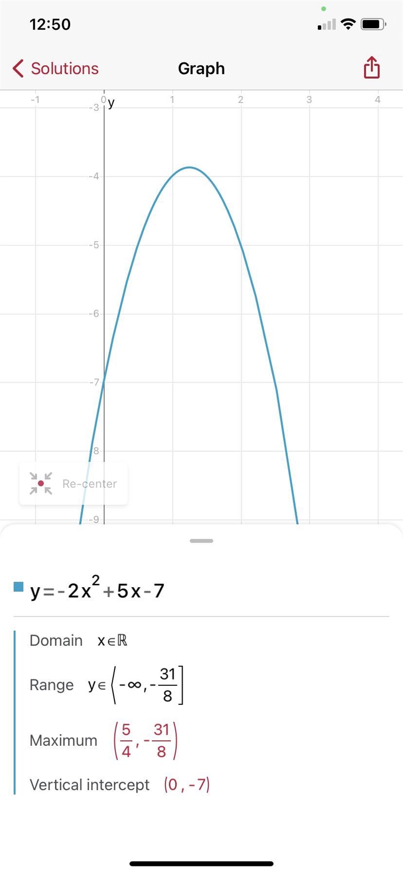 What's the domain and range of y=-2x^2+5x-7-example-1