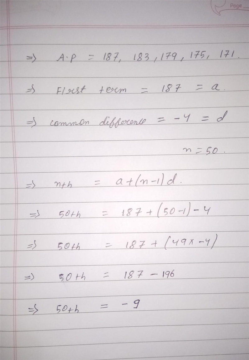 What is the 50th term in the sequence 187, 183, 179, 175, 171-example-1