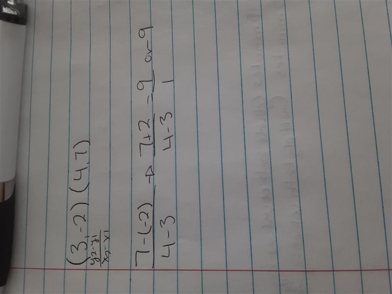 Find the slope of the lines joining each of the following pair of points. (3,-2) and-example-1