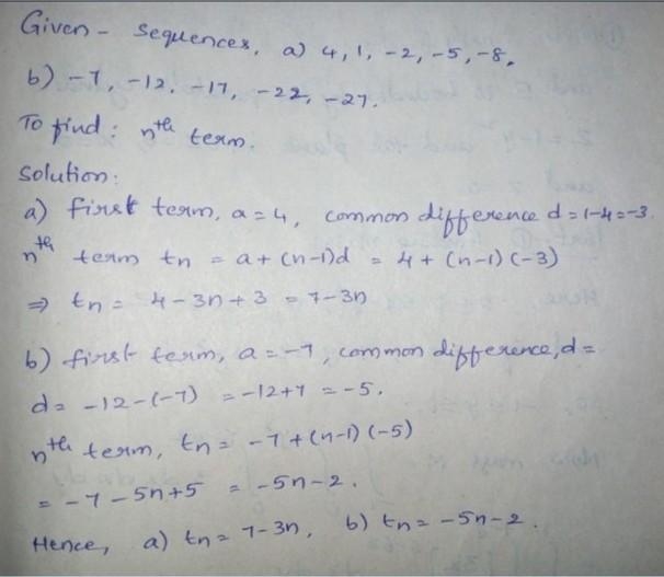 Write down in terms of n, an expression for the nth term of the following sequences-example-1