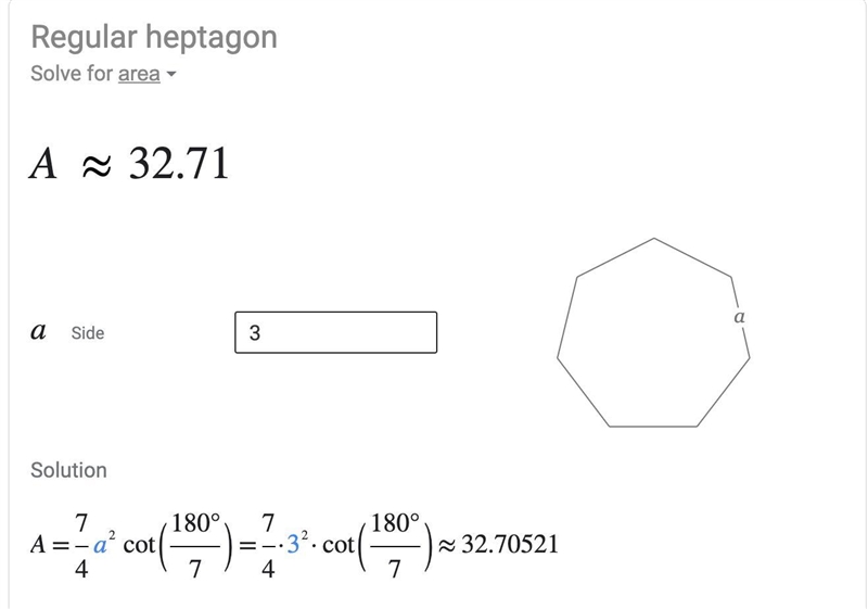 Find the area of a heptagon with side length of 3m-example-1