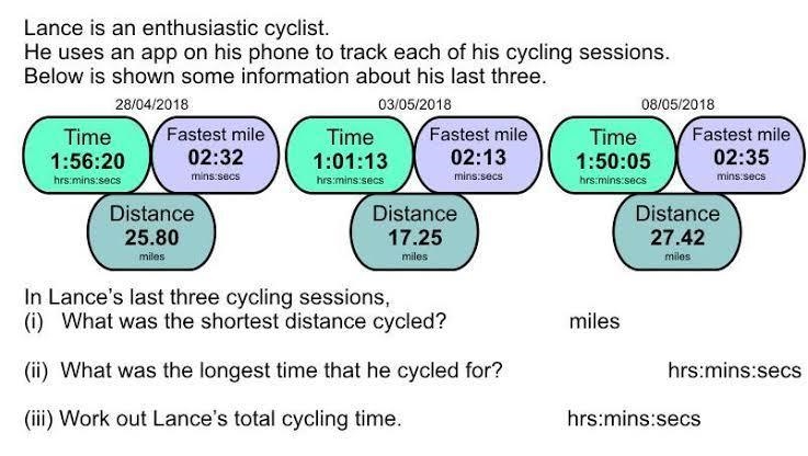 Lance is an enthusiastic cyclist. He uses an app on his phone to track each of his-example-1