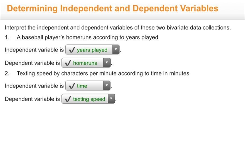 Interpret the independent and dependent variables of these two bivariate data collections-example-1