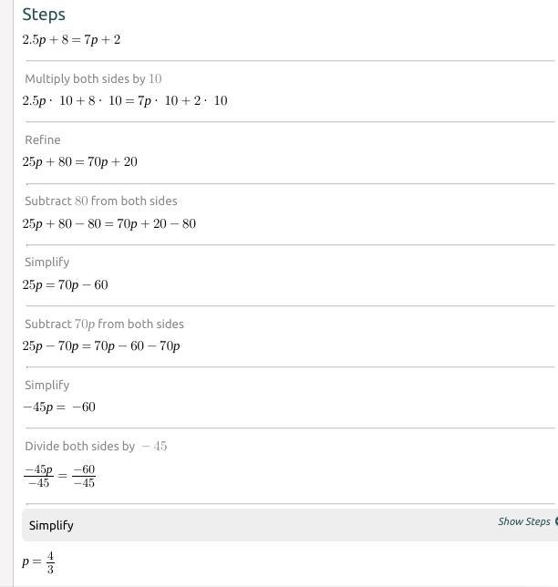 2.5p + 8 = 7p +2 Simplify-example-1