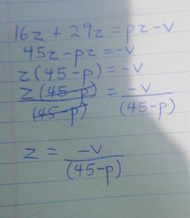 HELP DUE IN 10 MINUTES! Solve for z. Assume the equation has a solution for z. 16z-example-1