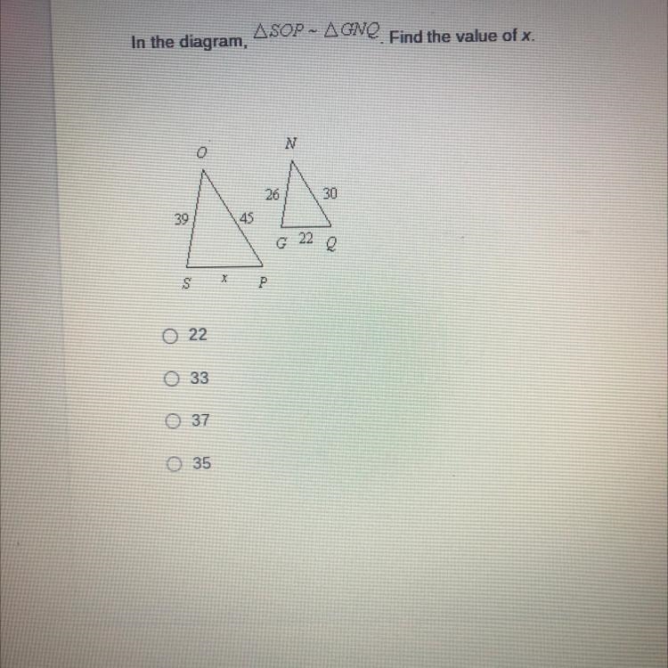 In the diagram SOP ~ GNQ. find the value of x.-example-1