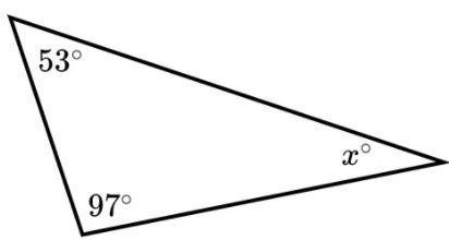 Find the value of x in the triangle shown below. х 53° 2 97°-example-1