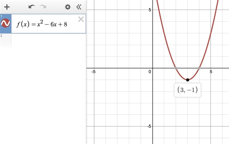 13. Find the vertex of f(x)=x2 -6x +8 . a (3,-1) b (-3, 1) c (-3,-1) d (3, 1)-example-1