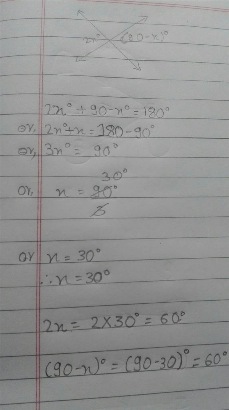 Can you figure out what 2x° equals and (90-x)°​-example-1