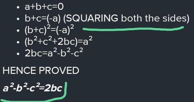 If a+b+c=0, prove that a^2 - b^2 - c^2 = 2bc-example-1