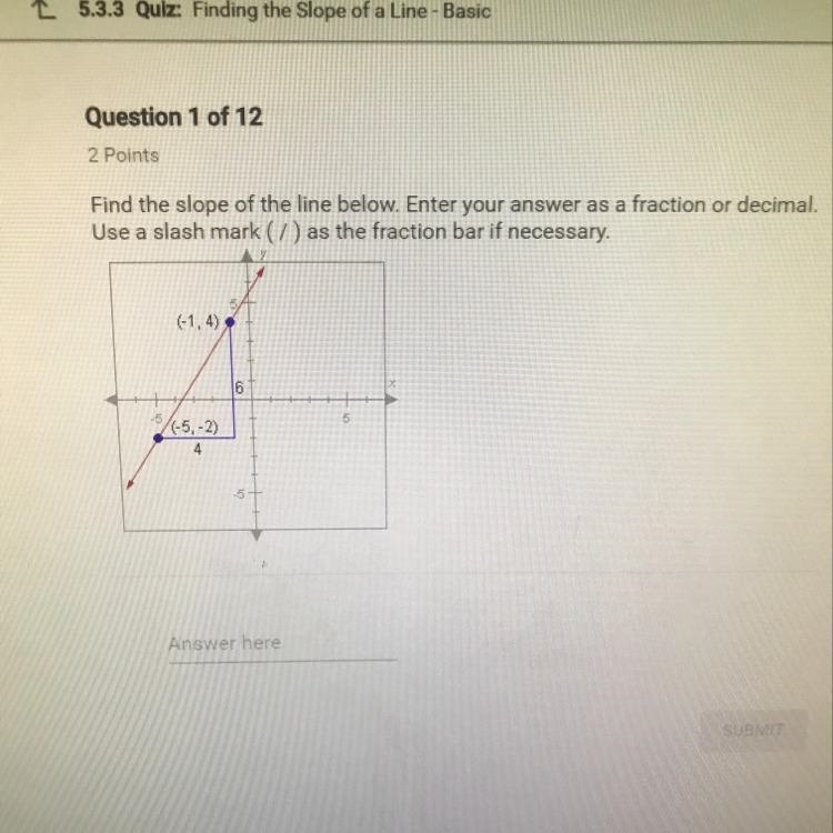 Find the slope of the line below. Enter your answer as a fraction or decimal. Use-example-1