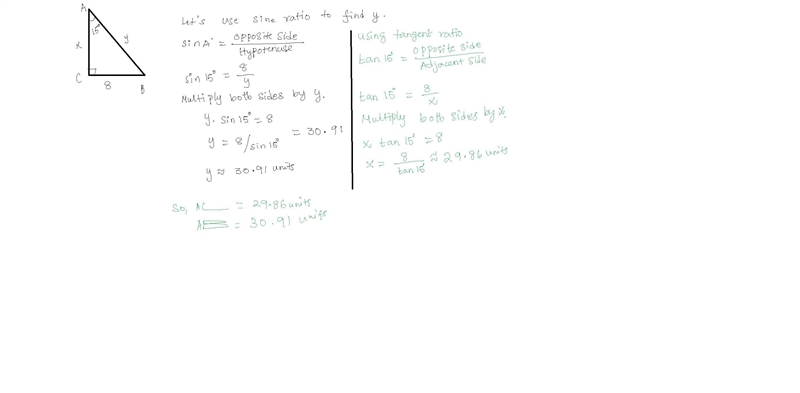 Engths of Right Triangles Triangle A C B is shown. Angle A C B is a right angle. The-example-1