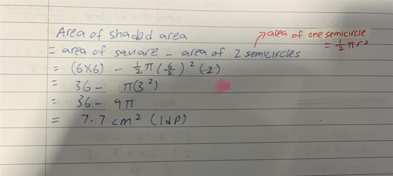 Find the area of the shaded region 6cm 6cm-example-1