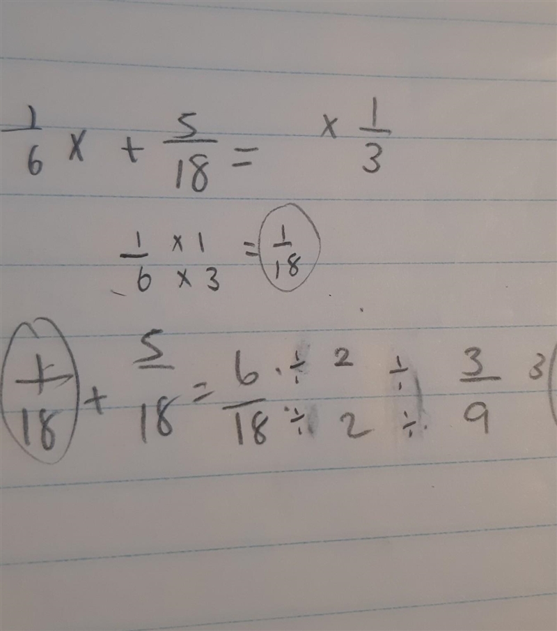 Evaluate 1/6x + 5/18 when x = 1/3-example-1