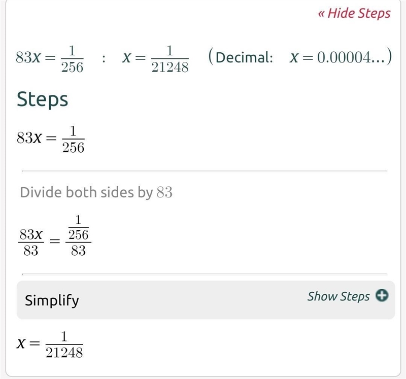 Solve the following equations 1. 83x= 1/256 2. 243 3-p= 3 p -3-example-1