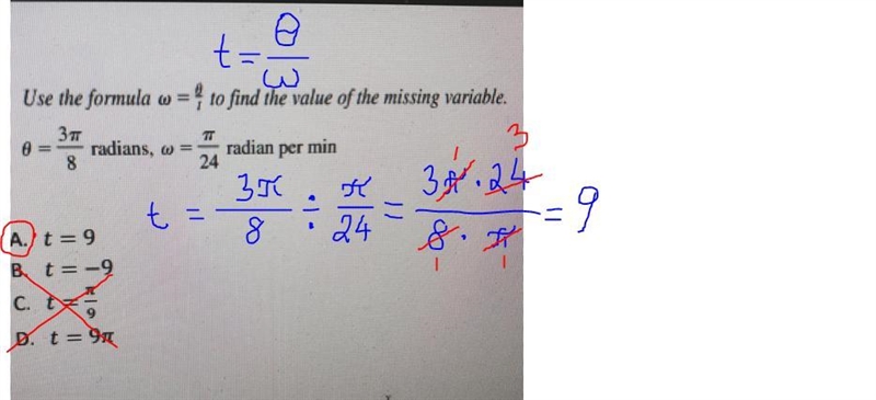 Use the formula w = to find the value of the missing variable. T radians. w radian-example-1