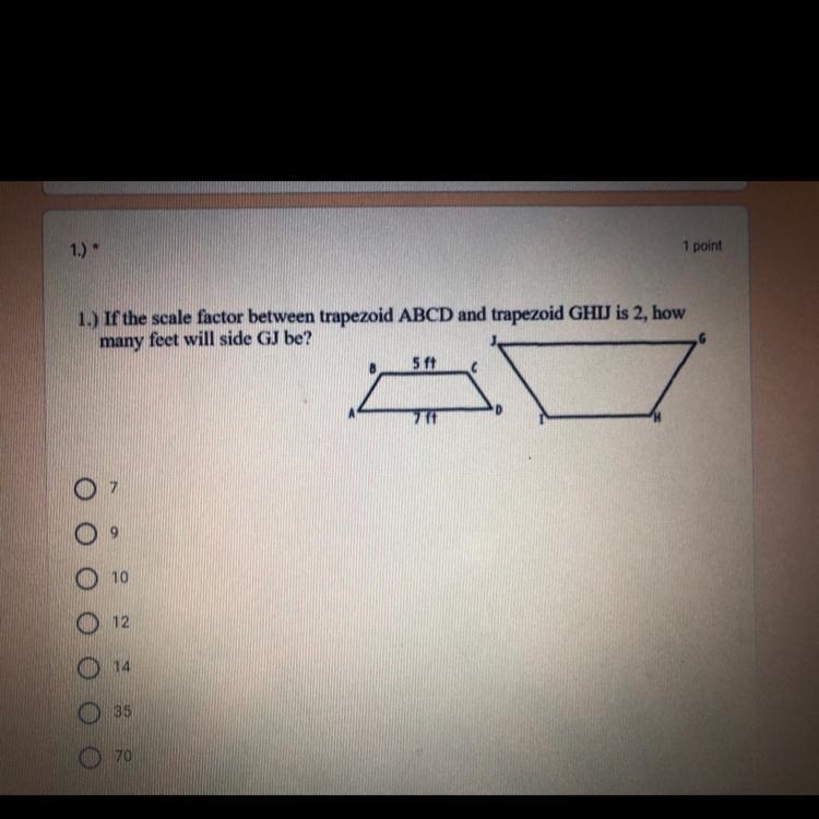 If the scale factor between trapezoid ABCD and trapezoid is GHIJ is 2, how many feet-example-1