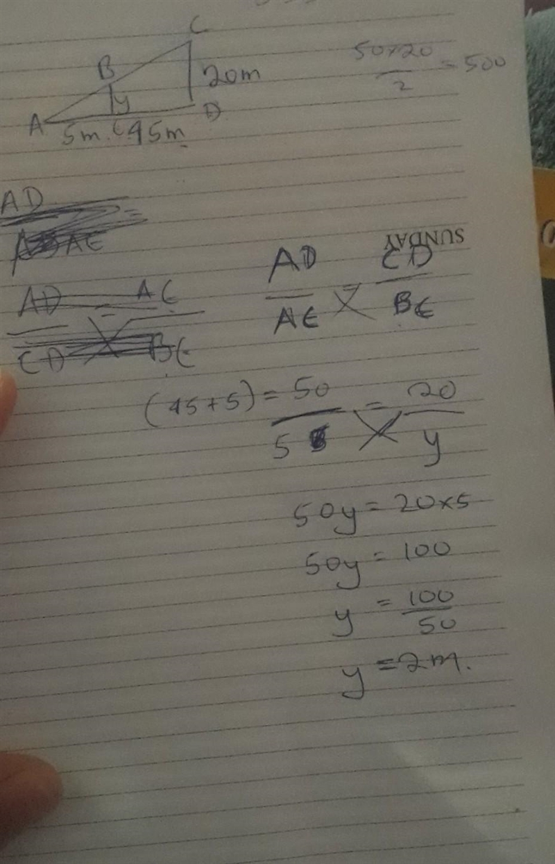 The two triangle below are Similar: Find the distance y.-example-1