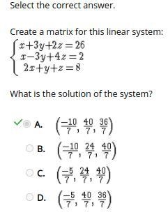 Create a matrix for this linear system: (x+3y+22 = 26 x-3y+4z=2 2x+y+z = 8 What is-example-1