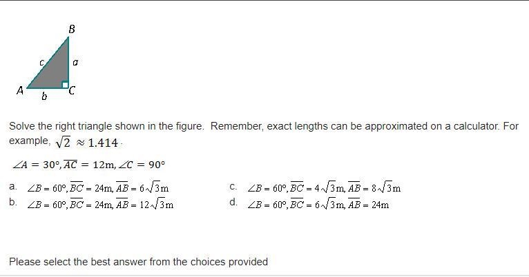 GUYS I NEED HELP ASAP QUICK!!! C OF с C 0 A b Solve the right triangle shown in the-example-1