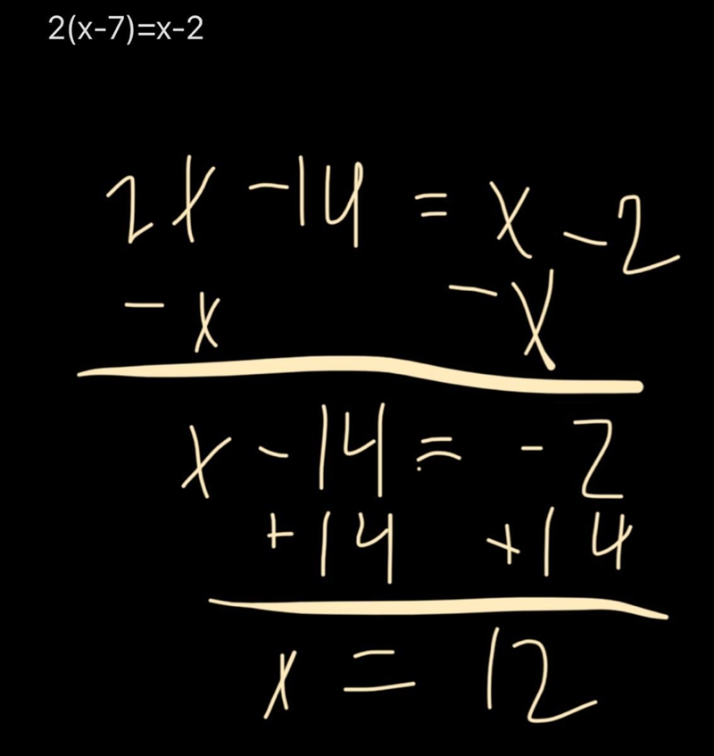 Solve for x 2 ( x − 7 ) = x − 2-example-1