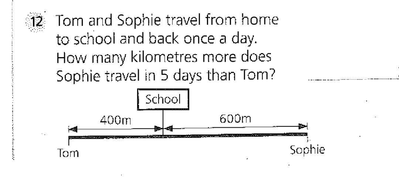 Tom and Sophie travel from home to school and back once a day. How many kilometres-example-1