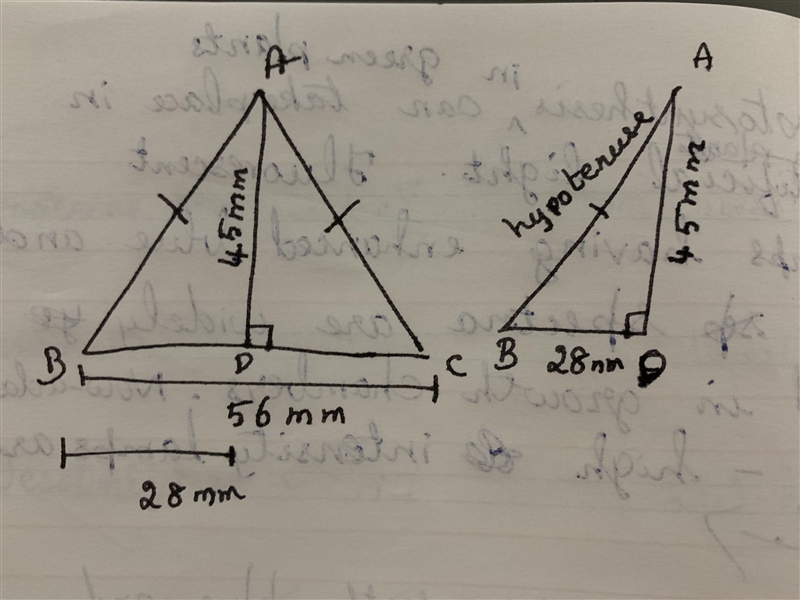 20 POINTS FOR ANY ONE ThAT CAN ANSWER An isosceles triangle has base 56 mm and perpendicular-example-1