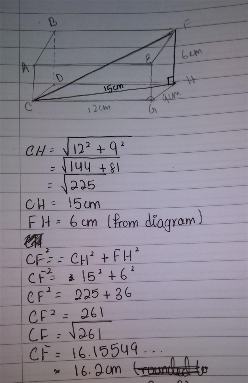 Find the length of the diagonal in the rectangular prism shown. Round to the nearest-example-1