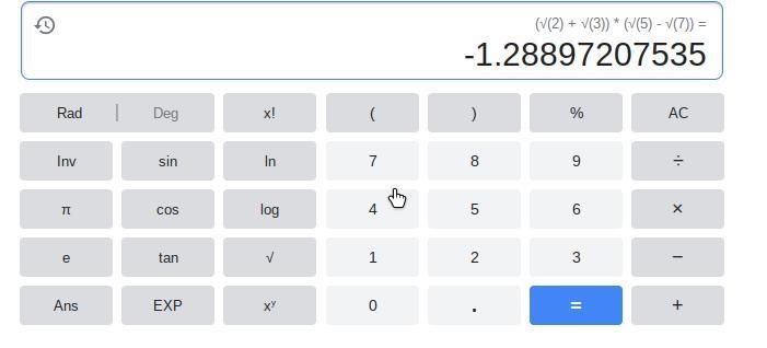 Simplify this expression (√2+√3)(√5 -√7)-example-1