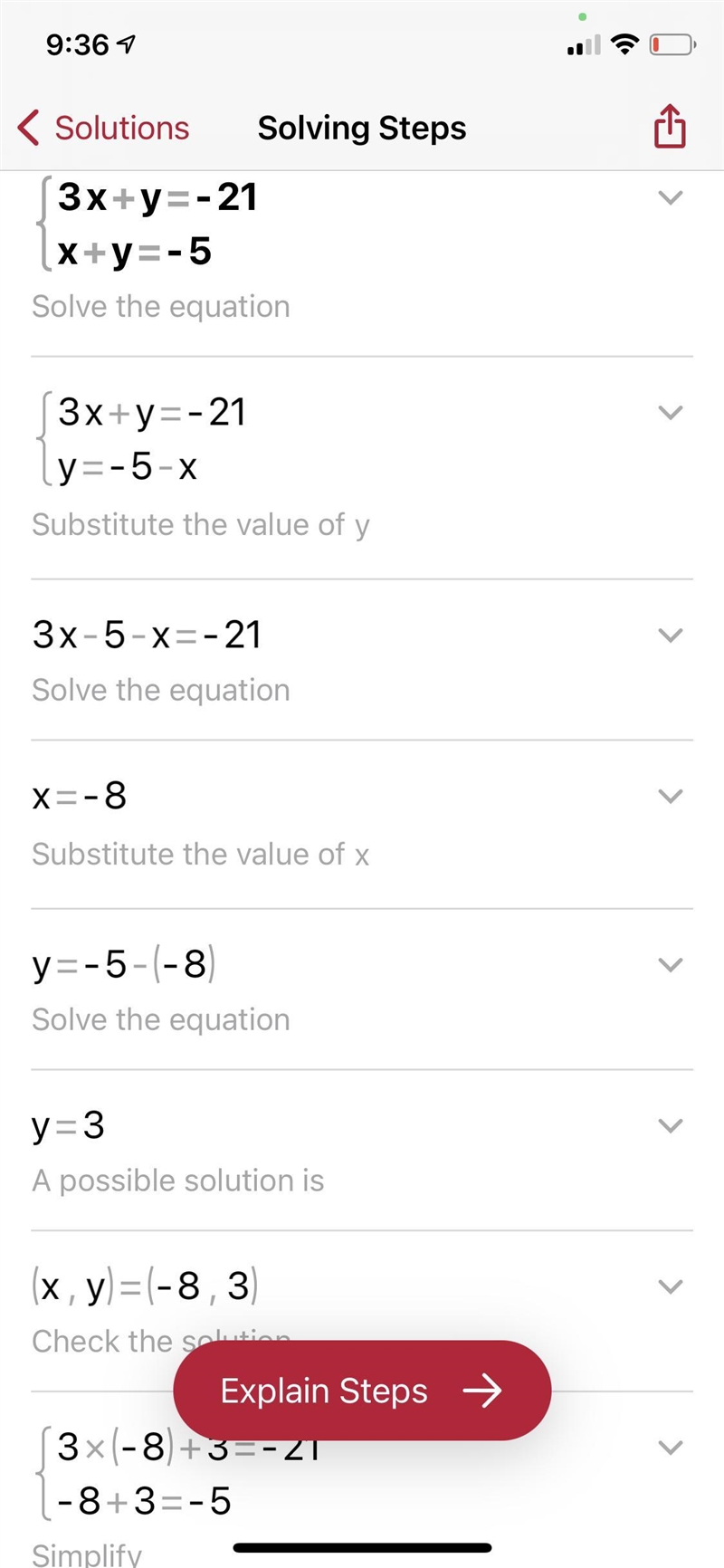 Solve algebraically: 3x + y = -21 x + y = -5-example-1