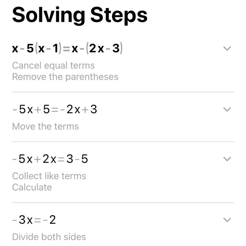 Please solve this equation for me! x-5(x-1)=x-(2x-3)-example-1