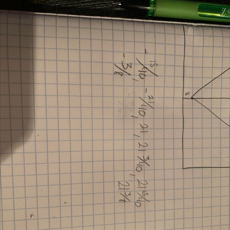 Put these numbers in order from least to greatest. 21, -21/40, -3/8, 21 3/40, 21 3/8-example-1