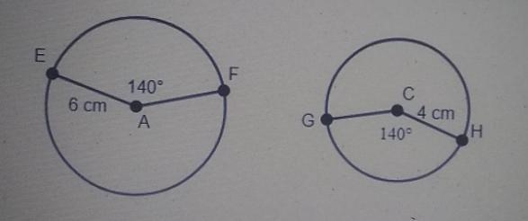 Given circle and circle with radii of 6cm and 4cm respectively. Compare the length-example-1