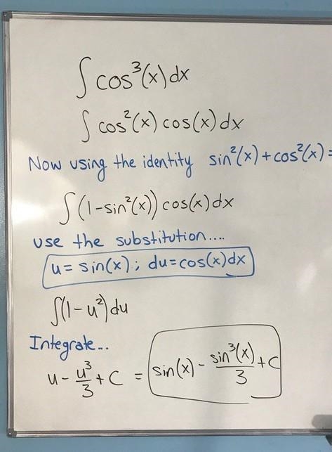 Help please! integrate the following: \displaystyle \int \cos ^(3) (x) dx ​-example-1