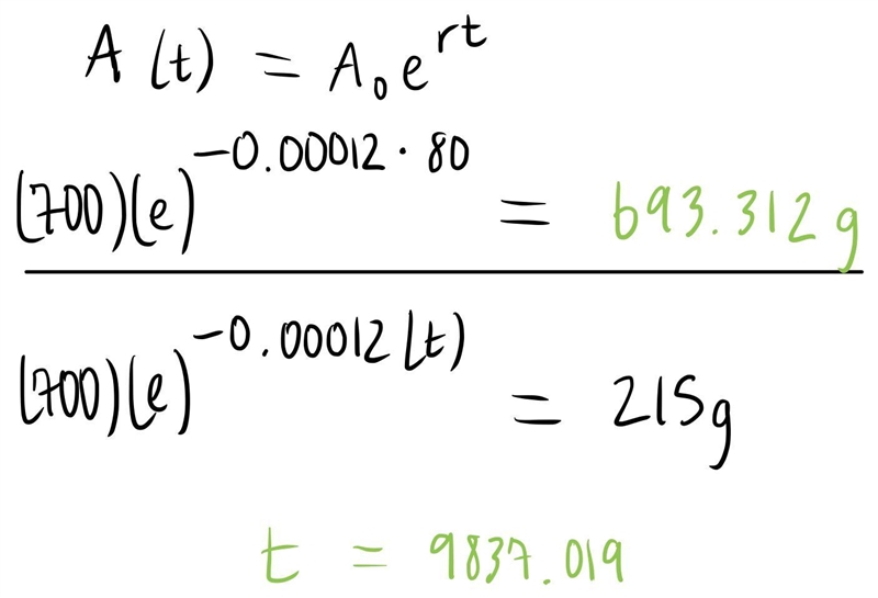 Carbon -14 decays exponentially according to the model A= Aoe ^-0.00012t where t is-example-1