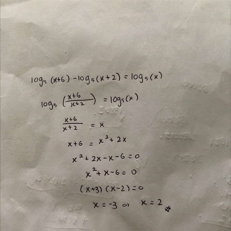 Log5(x+6)-log5(x+2)=log5(x)-example-1