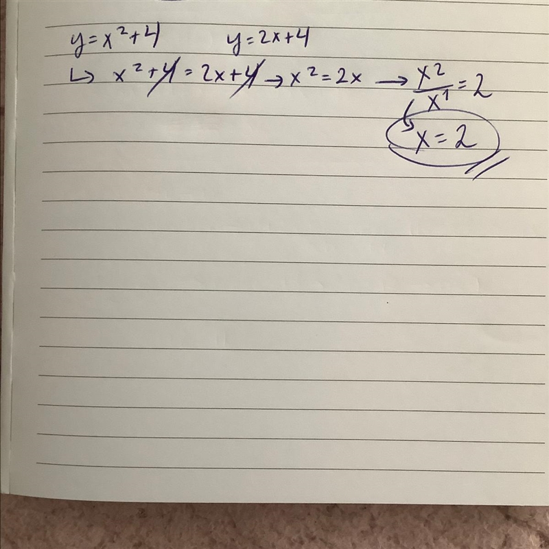 Solve the system of equations using any method. y = x2 + 4 y = 2x + 4-example-1