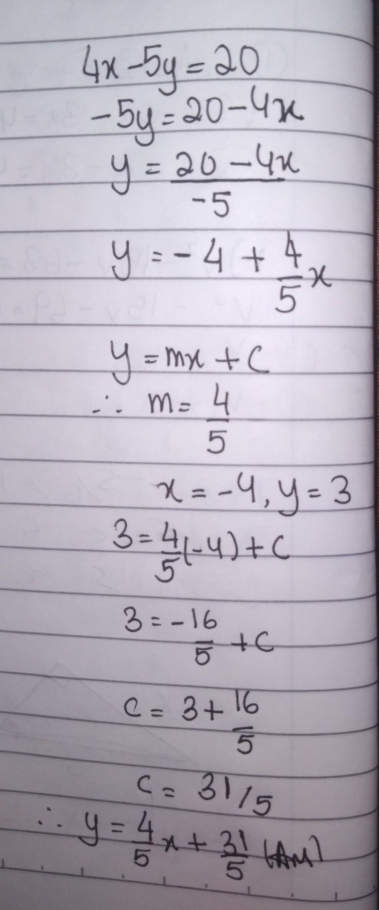 What is an equation of the line that passes through the poin (-4,3) and is parallel-example-1