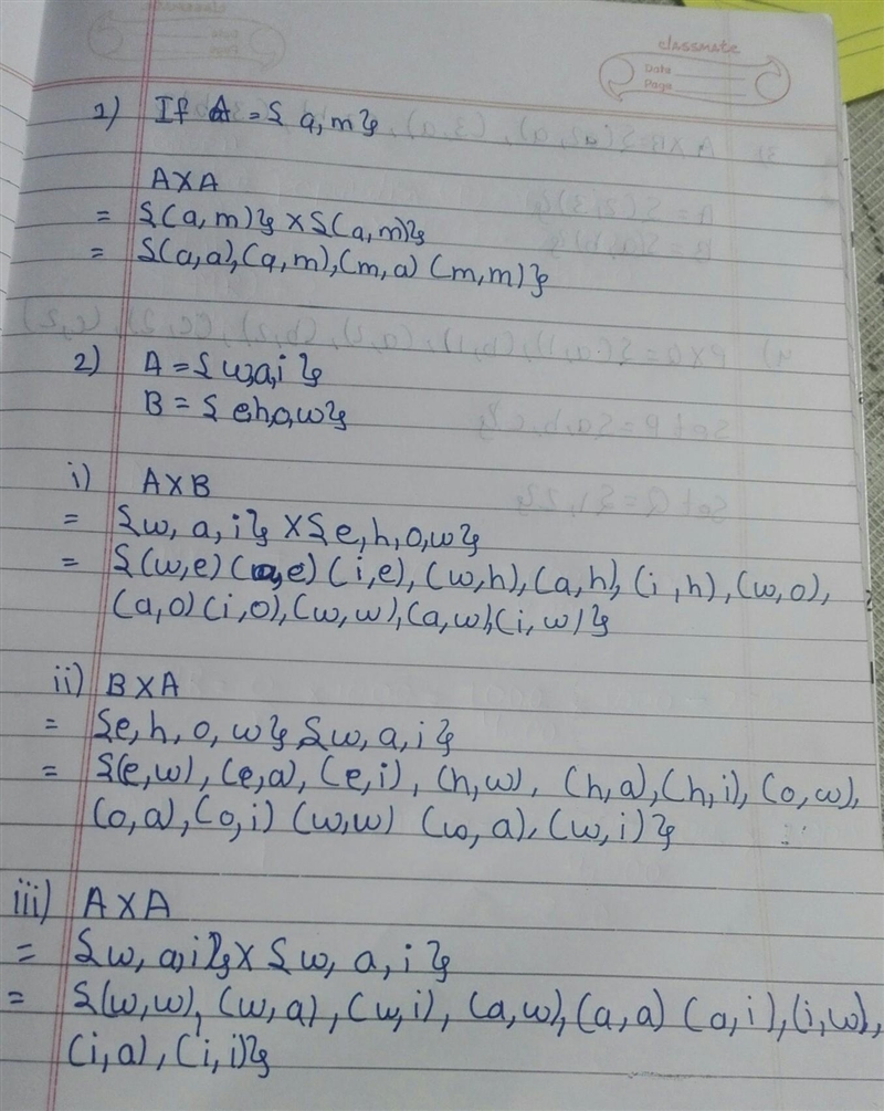 P (iv) BB If A = {a, m} find AXA If A = {w, a, i) and B = {e, h, o, w}, find the following-example-1