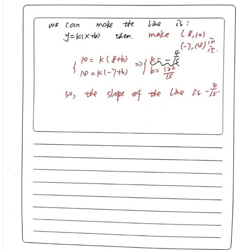 Find the slope of the line through each pair of points. (8,10), (7, 14)-example-1