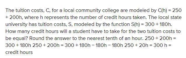 How many credit hours a student have to take for the two tuition cost to be equal-example-1