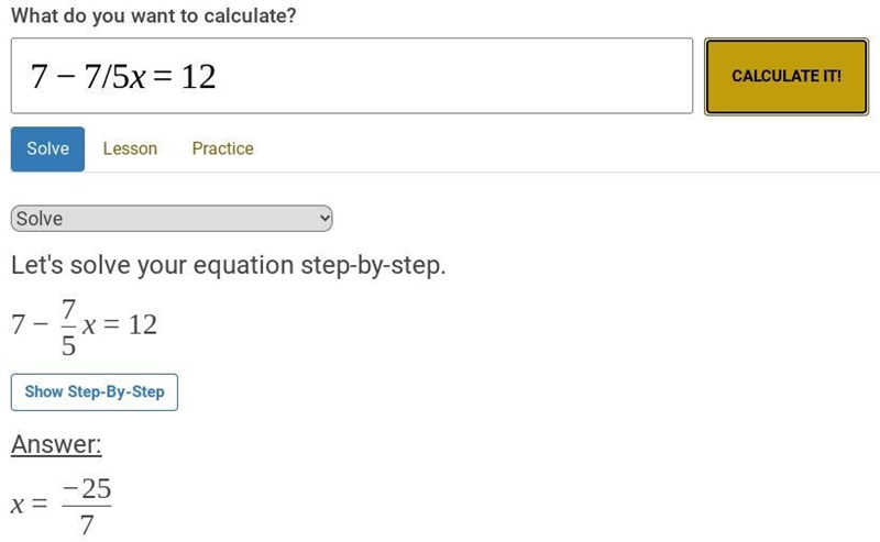 7-7/5x=12 Solve for x-example-1